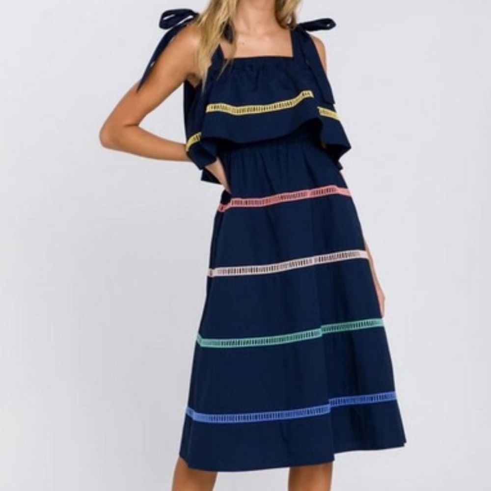 English Factory Popover Bodice Colorblock-Trim Midi Dress size small